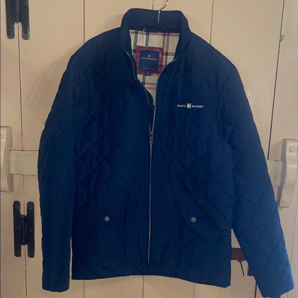 Brooks Brothers Navy Quilted Jacket, Basil Hayden embroidery, small